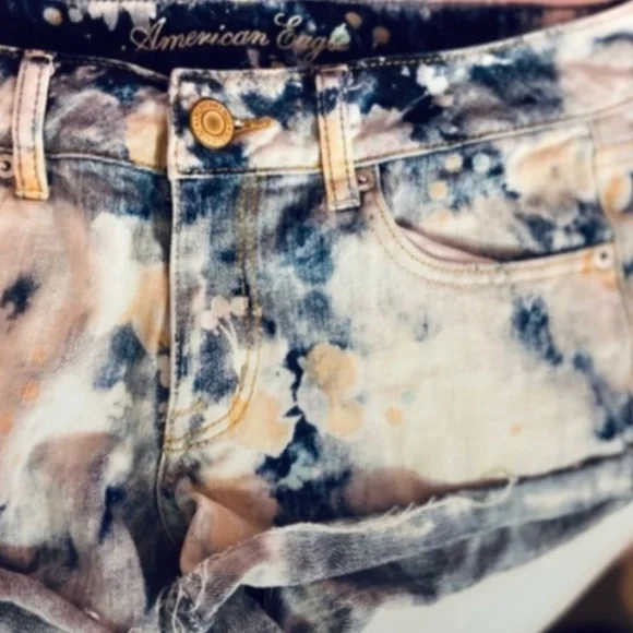 Y2k Vintage American Eagle Low-rise Acid Wash Denim Tie Dye Blue/White Women’s 6 - Picture 5 of 9